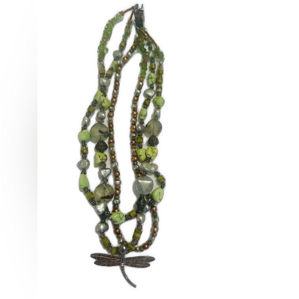 Sterling Dragonfly Multi-Strand Beaded Necklace